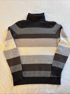 Charter Club Striped Turtleneck Sweater - Gray, Brown, Cream